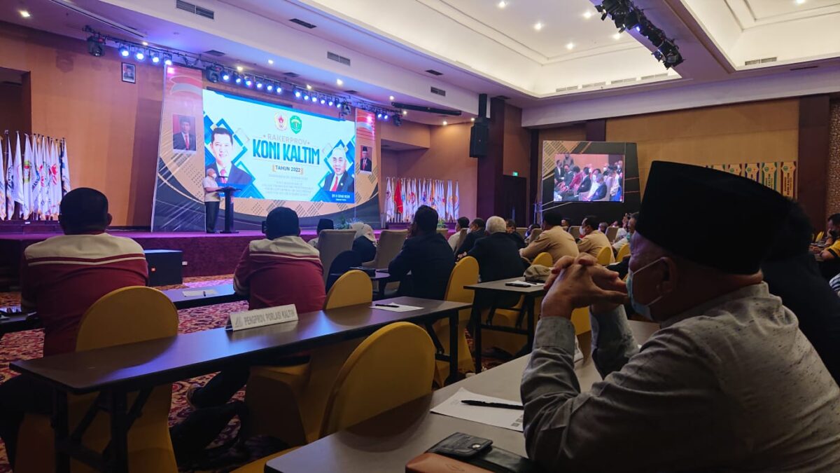 Suasana kegiatan Rakerprov KONI Kaltim di Ballroom Hotel Aston Samarinda, Sabtu (29/1/2022).