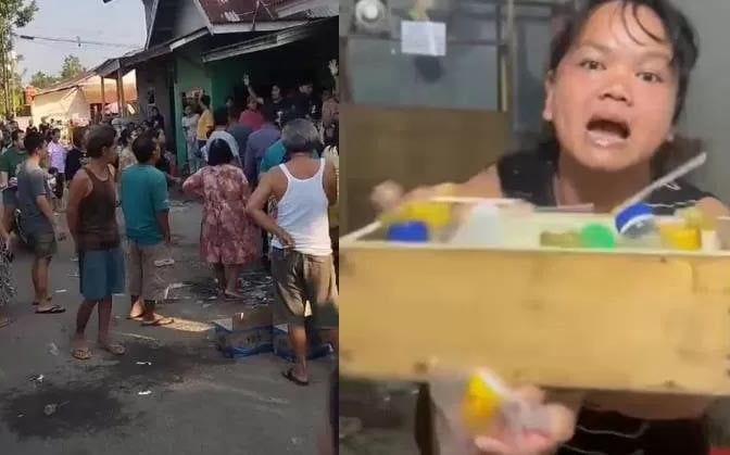 Tangkapan layar dari video viral yang memperlihatkan emak-emak saat menggeruduk sebuah rumah yang menjadi markas pengguna Sabu-sabu (Foto: Google)