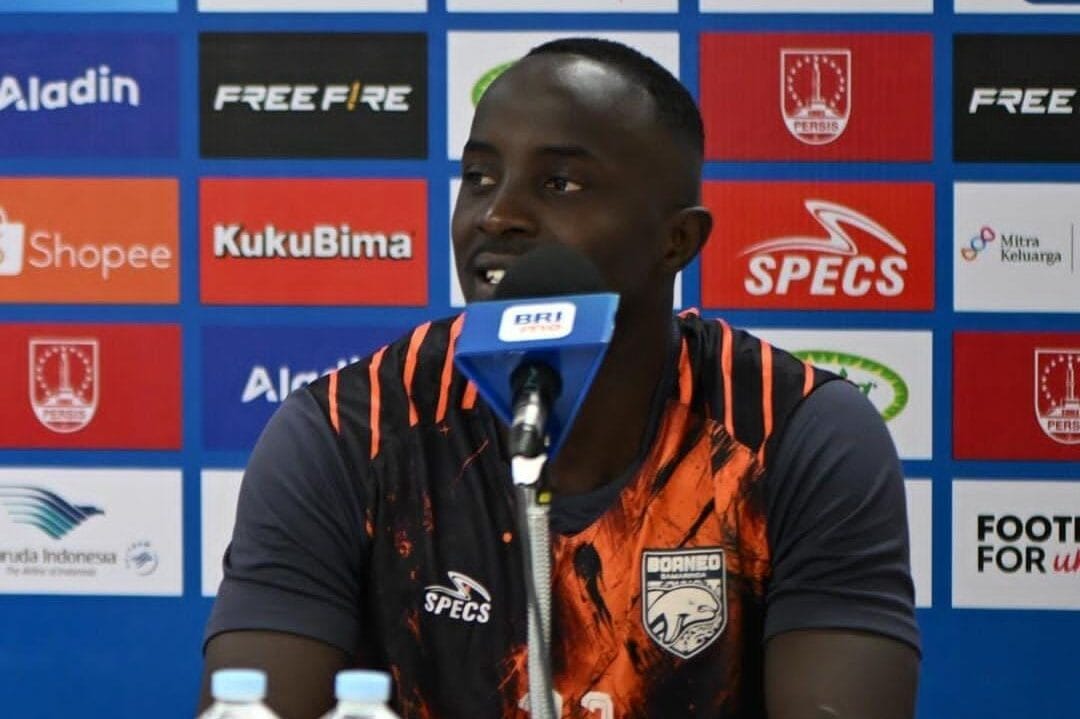 Pemain Borneo FC Samarinda, Christophe Nduwarugira saat sesi konferensi pers jelang menghadapi Persis Solo, pada lanjutan BRI Liga 1 2024/2025 pekan kedelapan.