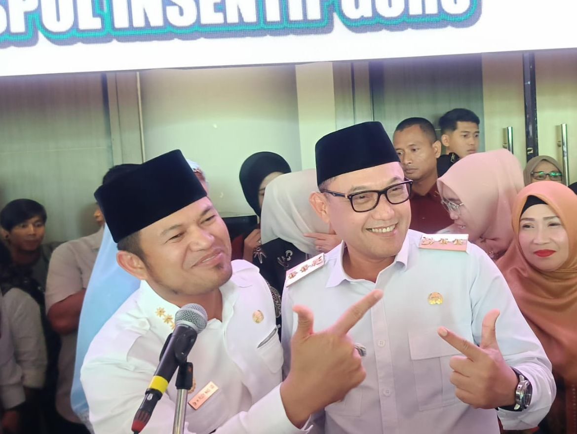 Gubernur Kaltim, Rudy Mas'ud dan Wakil Gubernur Kaltim, Seno Aji, saat diwawancarai. (Yah/Klausa)