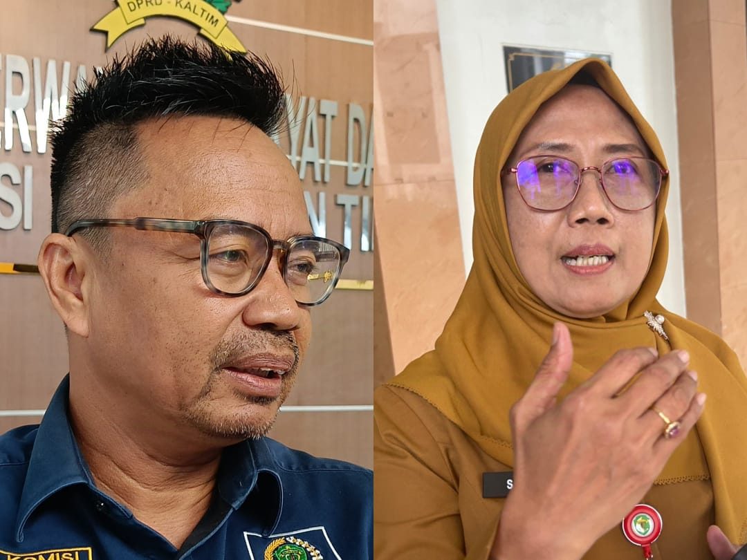 Ketua Bapemperda DPRD Kaltim, Baharuddin Demmu (kiri) dan Kepala Biro Hukum Setdaprov Kaltim, Suparmi (kanan). (Din/Klausa)