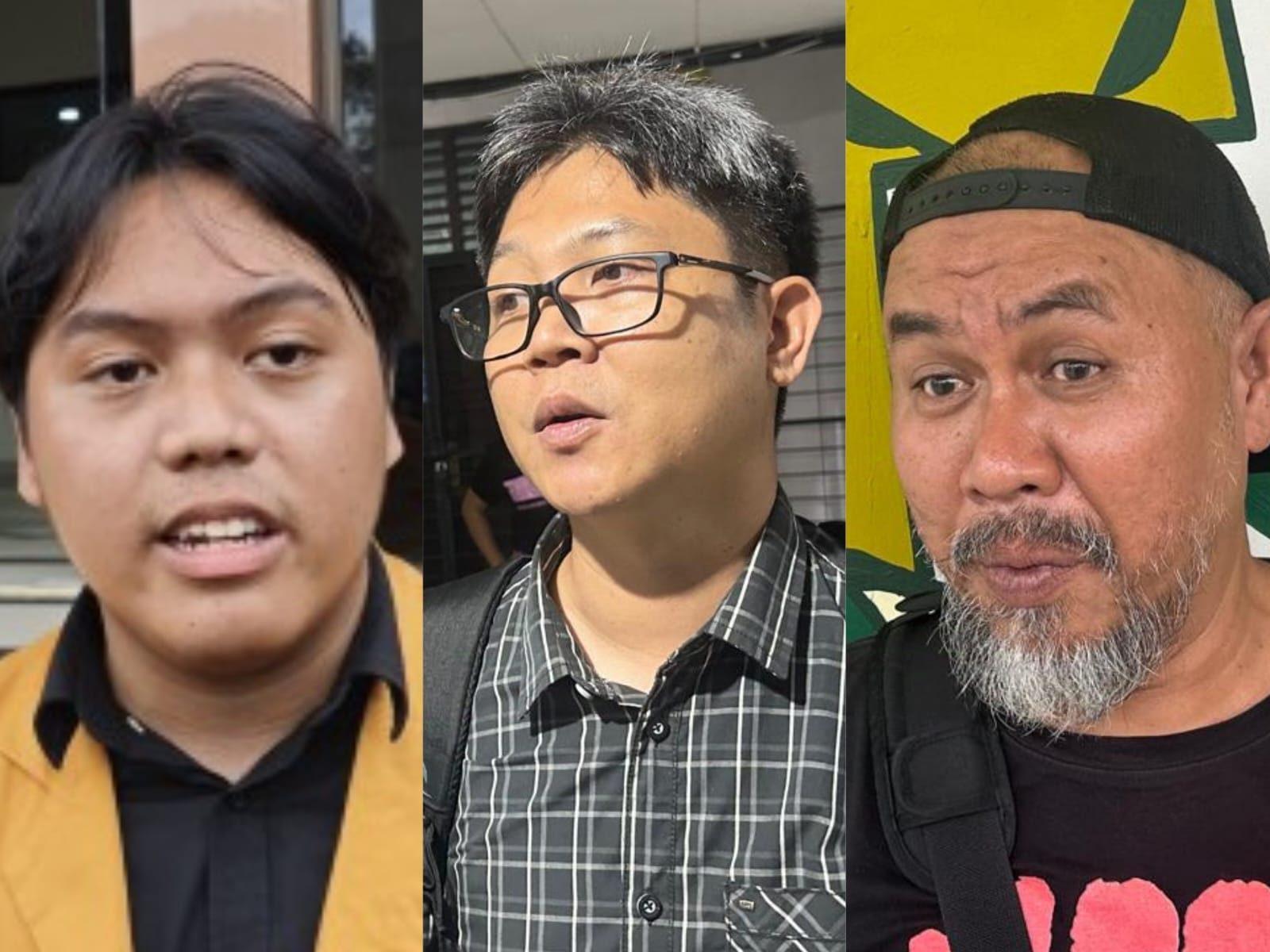 Presiden BEM KM Unmul, Hithtan Hersya Putra (kiri), Presidium KIKA, Herdiansyah Hamzah (tengah), dan Koordinator Pokja 30, Buyung Marajo, sebagai bagian dari Koalisi GERAM TNI. (Din/Klausa)